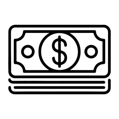 Belirgin dolar işareti olan bir yığın Amerikan dolarının minimalist siyah beyaz çizgisi..