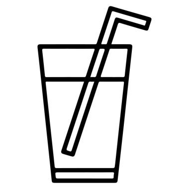 İçi içki ve pipet dolu uzun bir bardağın minimalist siyah beyaz çizgisi..