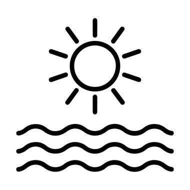 Güneşi şekillendirilmiş, dalgalanan dalgaların üzerinde tasvir eden minimalist bir grafik..