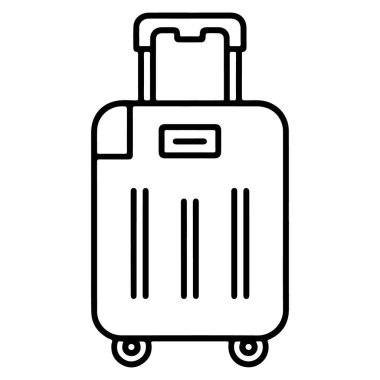 Tekerlekli bir valizin minimalist çizgisi çizimi, yolculuğa hazır..