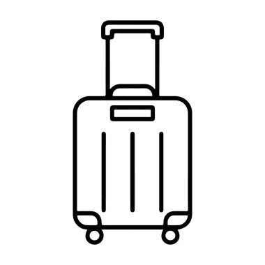 Modern tekerlekli bavulun minimalist çizimi, yolculuğa hazır..