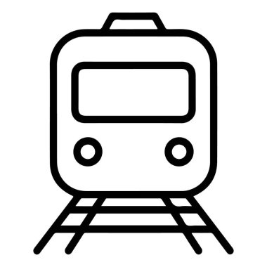 Minimalist siyah-beyaz bir çizgi tren rayları üzerinde bir trenin önünü gösteriyor..