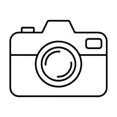 Modern bir kameranın minimalist siyah beyaz çizimi, tasarım projeleri için mükemmel..