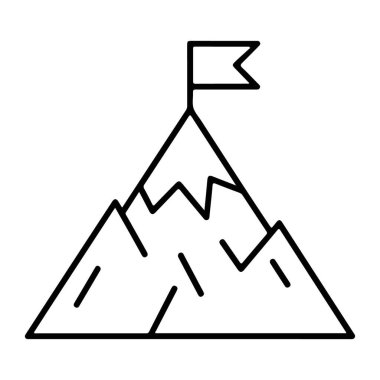 Zirvesinde bayrak olan bir dağ zirvesinin basit bir çizgisi başarı ve başarıyı temsil ediyor..