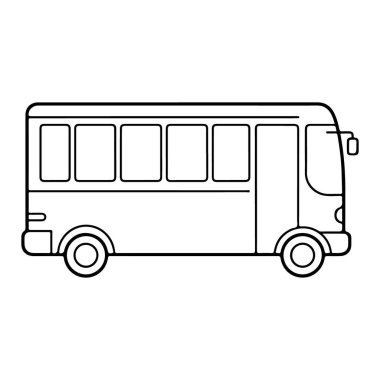 Renklendirme ya da eğitim amaçlı bir otobüsün siyah beyaz tasviri.