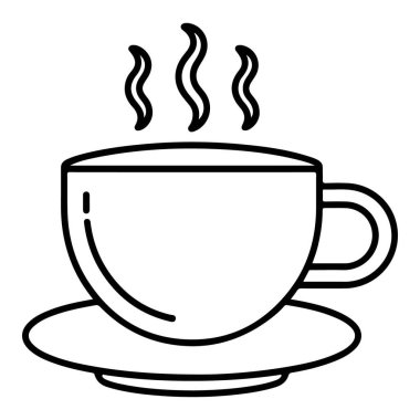 Sıcak bir bardağın içinde yükselen buharlı bir bardağın minimalist siyah beyaz çizgisi.