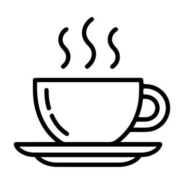 Minimalist siyah beyaz çizgi yükselen buharlı bir bardakta sıcak bir içecek tasvir eder..