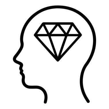 İçinde elmas olan bir insan kafasının minimalist çizimi değerli düşünceleri ya da zekayı simgeliyor..