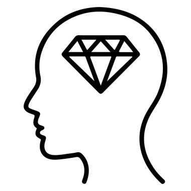 Elmas şekilli bir insan kafasının minimalist çizgisi değerli düşünceleri temsil ediyor..