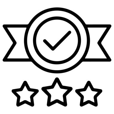 Bir ödül kurdelesi, bir işaret ve mükemmelliği simgeleyen üç yıldızlı basit bir çizgi sanat ikonu..