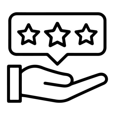 İçinde üç yıldız olan bir konuşma balonunu tutan basit bir el çizimi..