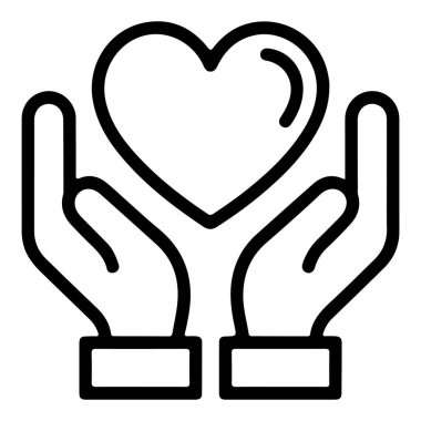 Bir kalp şeklindeki iki açık elin basit bir çizgisi..