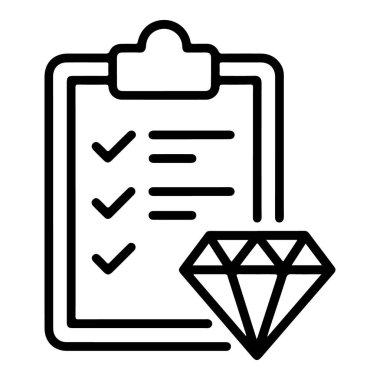 Mücevher değer biçimi ve kalite kontrolünü sembolize eden, kontrol listesi ve elması olan bir pano simgesi.