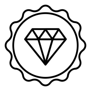 Dekoratif dairesel bir rozet içindeki bir elmasın minimalist siyah beyaz tasviri.