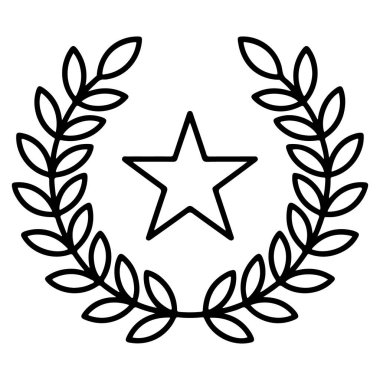 Beş köşeli bir yıldızı çevreleyen defne çelenginin minimalist çizgisi başarıyı ve zaferi simgeliyor..