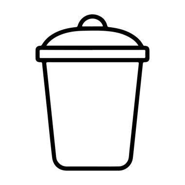 Kapağı kapalı bir çöp kutusunun minimalist siyah beyaz çizgisi..