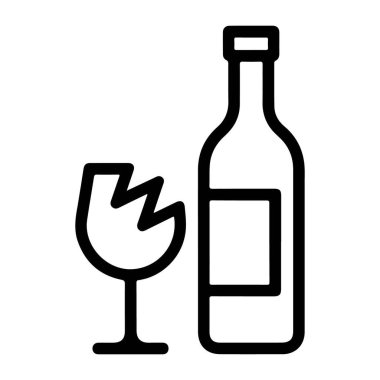 Kırık bir şarap kadehi ve şişenin minimalist çizgisi..