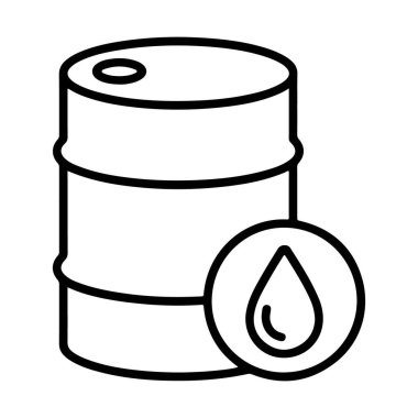 Sıvı bir damla tasvir eden dairesel bir ikonun yanındaki varilin minimalist siyah beyaz çizgisi..