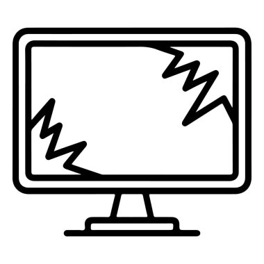 Kırık ekranlı bir bilgisayar monitörü çizen minimalist siyah beyaz çizgi.