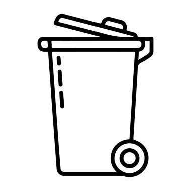 Kapağı hafif aralıklı, yuvarlanan sıradan bir çöp kutusunun minimalist çizgisi..