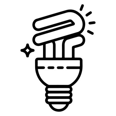 Pırıl pırıl parlak ışıklı küçük bir floresan ampulün basit, temiz bir çizimi.