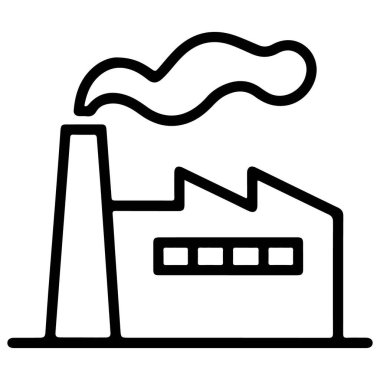 Tüten bacası ve dikdörtgen penceresi olan bir sanayi fabrikasının minimalist çizimi..