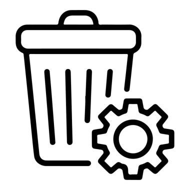 Silme ayarlarını veya seçenekleri sembolize eden, bir dişlinin yanındaki çöp kutusunu tasvir eden basit bir satır sanat simgesi.