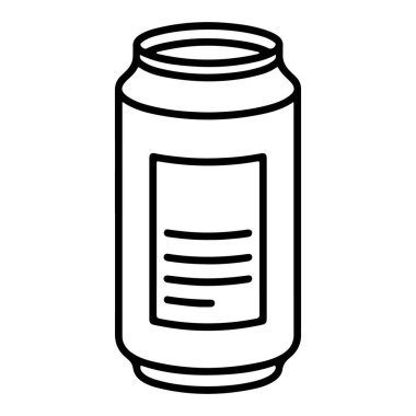 Standart alüminyum soda ya da içecek kutusunun boş etiketli minimalist siyah beyaz çizimi.
