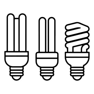Basit bir çizgi çizimi üç farklı enerji tasarrufu ampulünü yan yana gösterir.