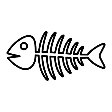 Basit bir gözü ve ağzı açık bir balık iskeletinin minimalist siyah çizgisi..