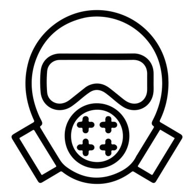 Bir gaz maskesinin minimalist siyah beyaz çizgisi, güvenliği ve korumayı simgeliyor..