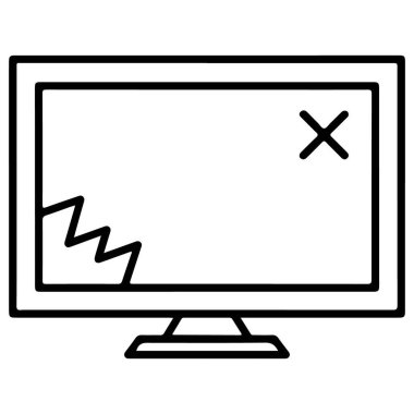 Hasarlı bir bilgisayar monitörünün basit bir çizgi çizimi bir hata ve çatlak bir ekran gösterir.