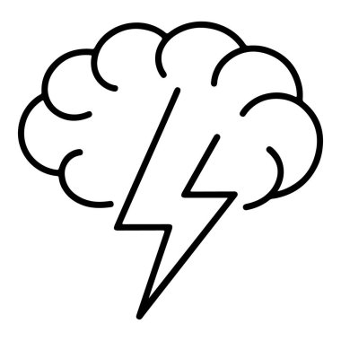 İçinde yıldırım olan bir bulutu tasvir eden basit bir çizgi sanat ikonu güçlü bir fikri veya esin kaynağını sembolize ediyor..