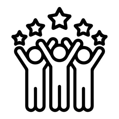 Bir taslak ikonu, üzerinde kollarını ve yıldızlarını kaldırmış, başarıyı ve kutlamaları sembolize eden üç kişiyi tasvir ediyor..