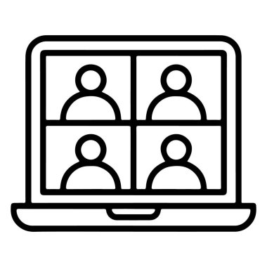 Bir video çağrısında yer alan dört katılımcıyı gösteren basit bir dizüstü bilgisayar çizimi.