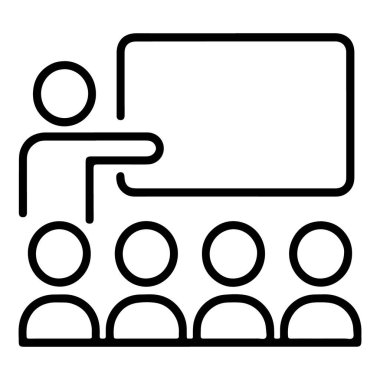 Boş bir tahtaya seyirciyi işaret eden bir hoparlörü gösteren basit bir çizgi resim simgesi.