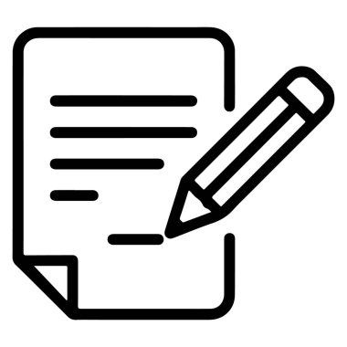 Kağıt üzerinde aktif olarak yazan bir kalemi tasvir eden minimalist bir çizgi sanat simgesi.