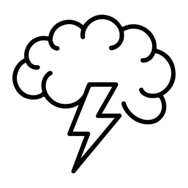 Pofuduk bir bulutun minimalist çizimi. Pürüzlü bir yıldırım aşağıya doğru düşüyor..