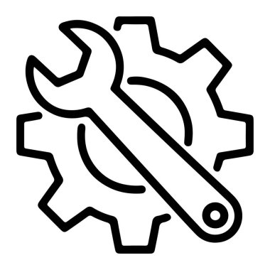 Basit bir çizgi sanat ikonu, bir İngiliz anahtarının bir dişlinin üzerinden geçmesi, mekanik işi ve endüstriyi sembolize ediyor..