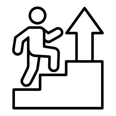 Basit bir çizim, bir kişinin yukarı bakan bir okla merdivenlerden çıkışını gösteriyor, bu da büyüme ve ilerlemeyi temsil ediyor..