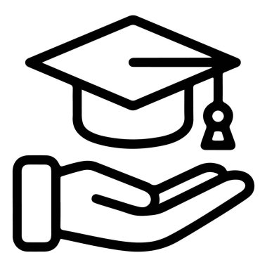 Mezuniyet şapkasının ana hatları, eğitim yardımı veya fırsatı temsil eden açık bir ele dayanır..