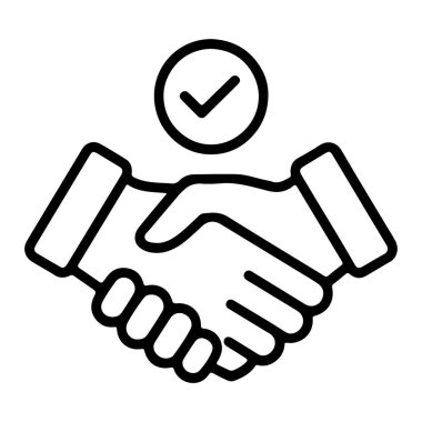 İki elin titrediğini gösteren basit bir çizgi sanat simgesi. Yukarısında bir çember şeklinde işaretlenmiş. Anlaşmayı ve başarıyla tamamlamayı simgeliyor..