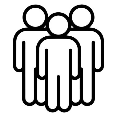 Üç stilize insan figürünün yan yana durduğu minimalist bir siyah beyaz simge.