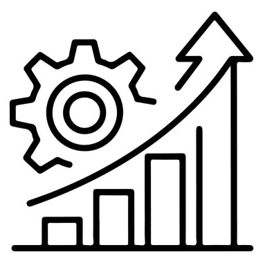 İş büyümesini, verimliliği ve ilerlemeyi bir dişli ve yükselen bir grafikle temsil eden bir simge.