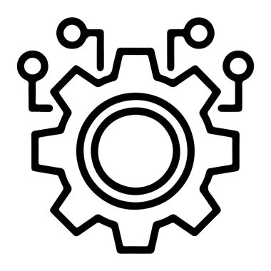 Üst kısımlarından devre kartı bağlantıları olan bir dişlinin siyah ana hatlı simgesi.