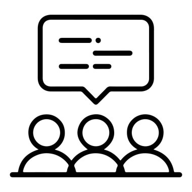 Tartışmada üç kişiyi temsil eden bir simge. Üstlerinde bir konuşma balonu var. Bu da konuşmaları gösteriyor..