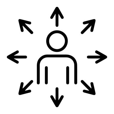 Her yöne bakan okları olan, seçenekleri ve olasılıkları sembolize eden basitleştirilmiş bir simge..