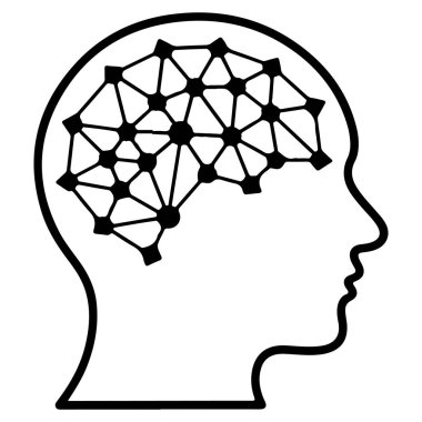 İnsan kafasının biçimlendirilmiş bir taslağı bir sinir ağının geometrik bir temsilini içerir..