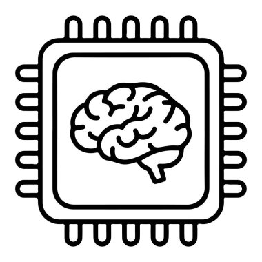 Yapay zekayı temsil eden, içinde beyin grafiği olan bir bilgisayar çipinin stilize edilmiş çizgisi..