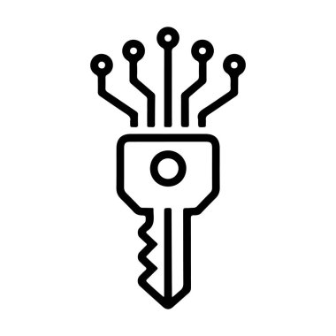 Devre çizgileri ve düğümleri dijital güvenliği ve erişimi sembolize eden biçimlendirilmiş bir anahtar.